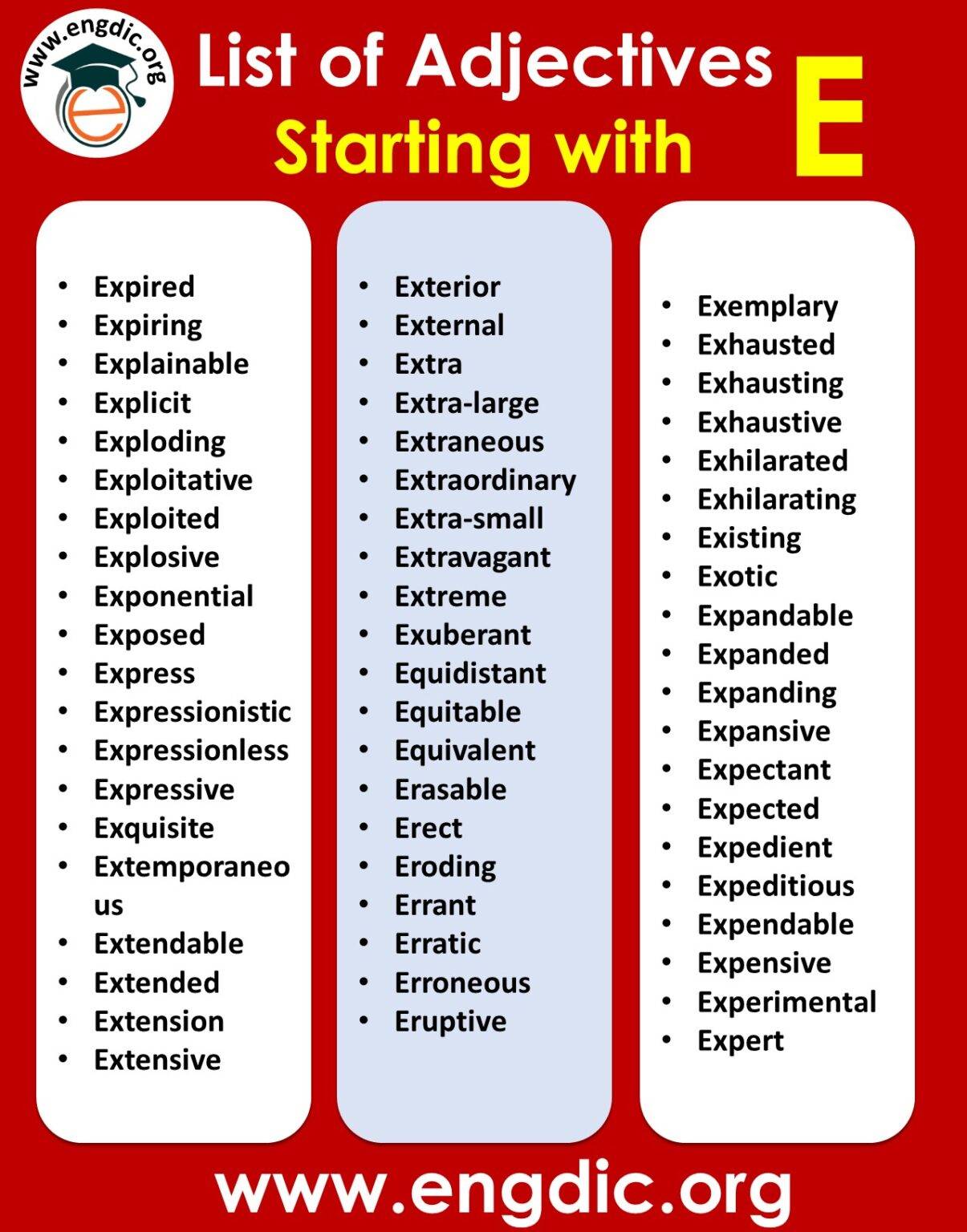 negative adjectives starting with e