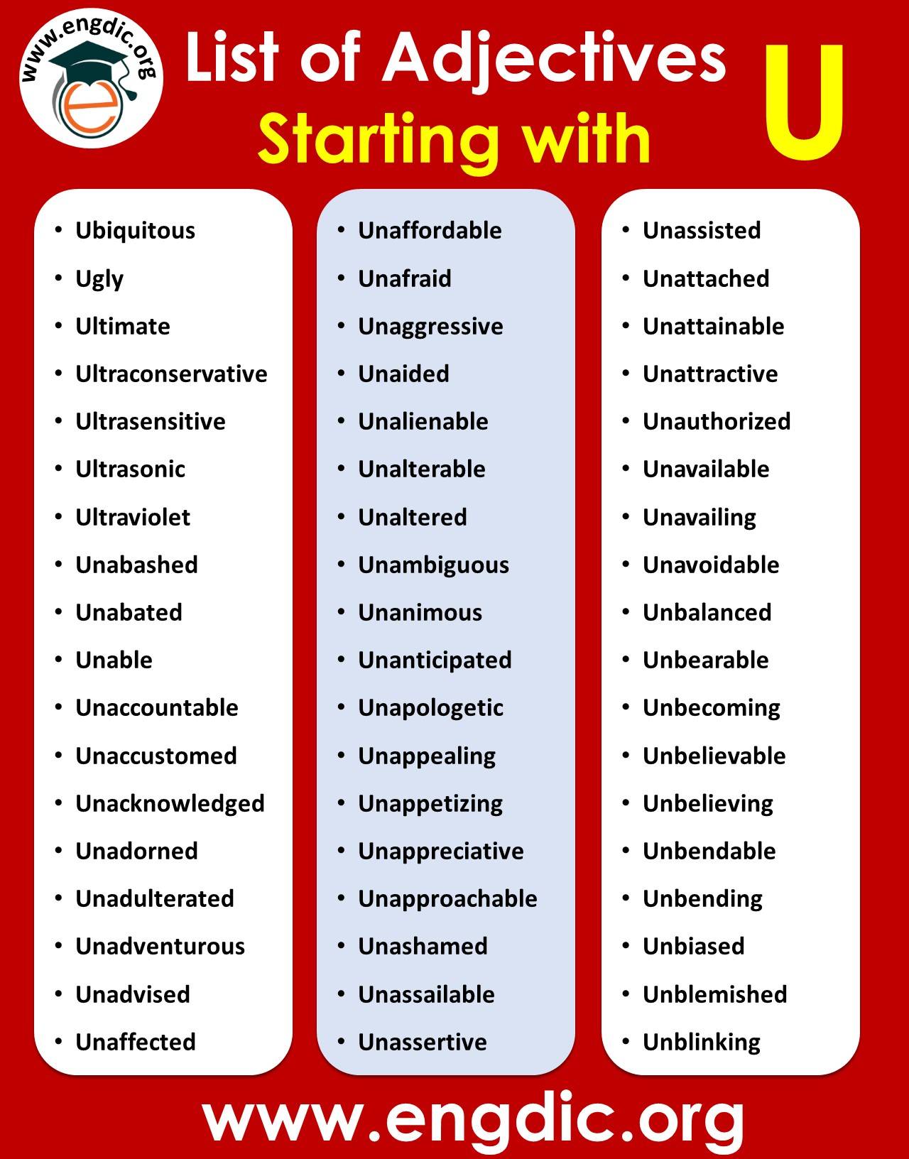 adjectives starting with u