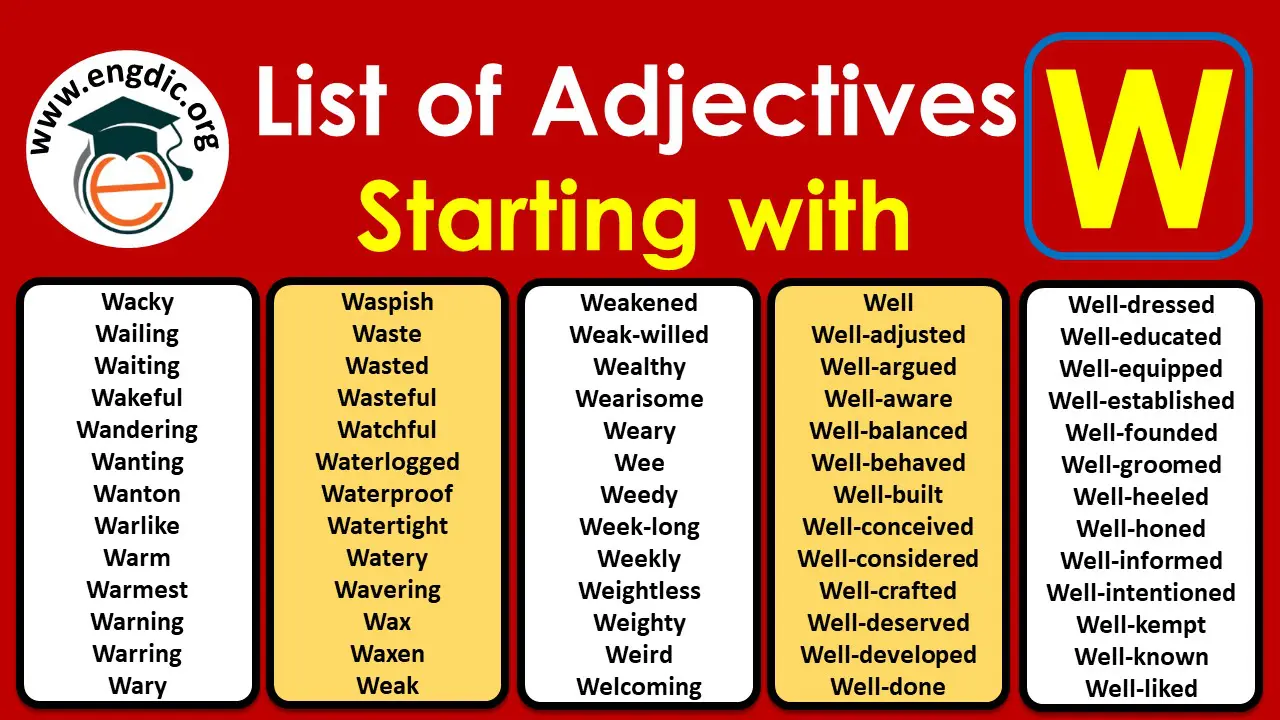 All Adjectives that Start with W (Sorted List)