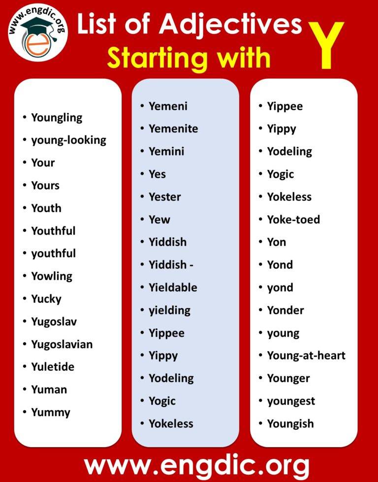 Adjectives With Y List Of Adjectives Starting With Y EngDic