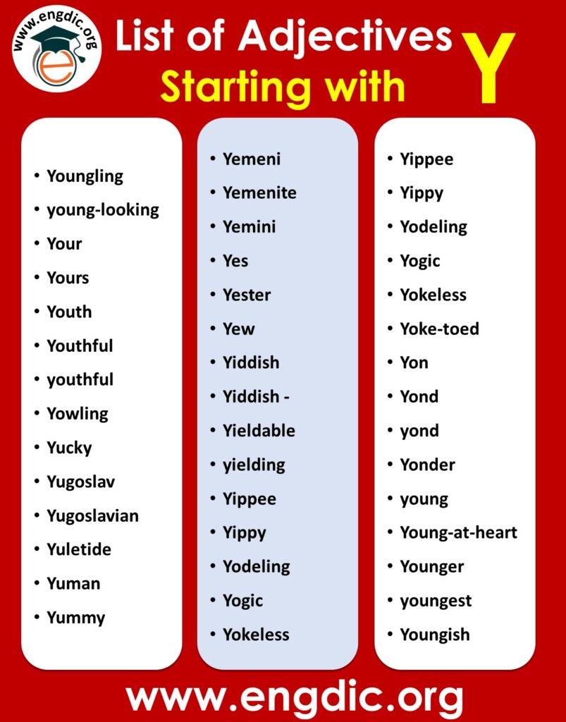 Adjectives with Y | List of adjectives starting with y - Engdic