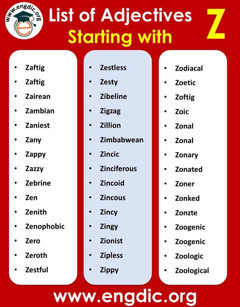 Adjectives From A To Z Worksheet