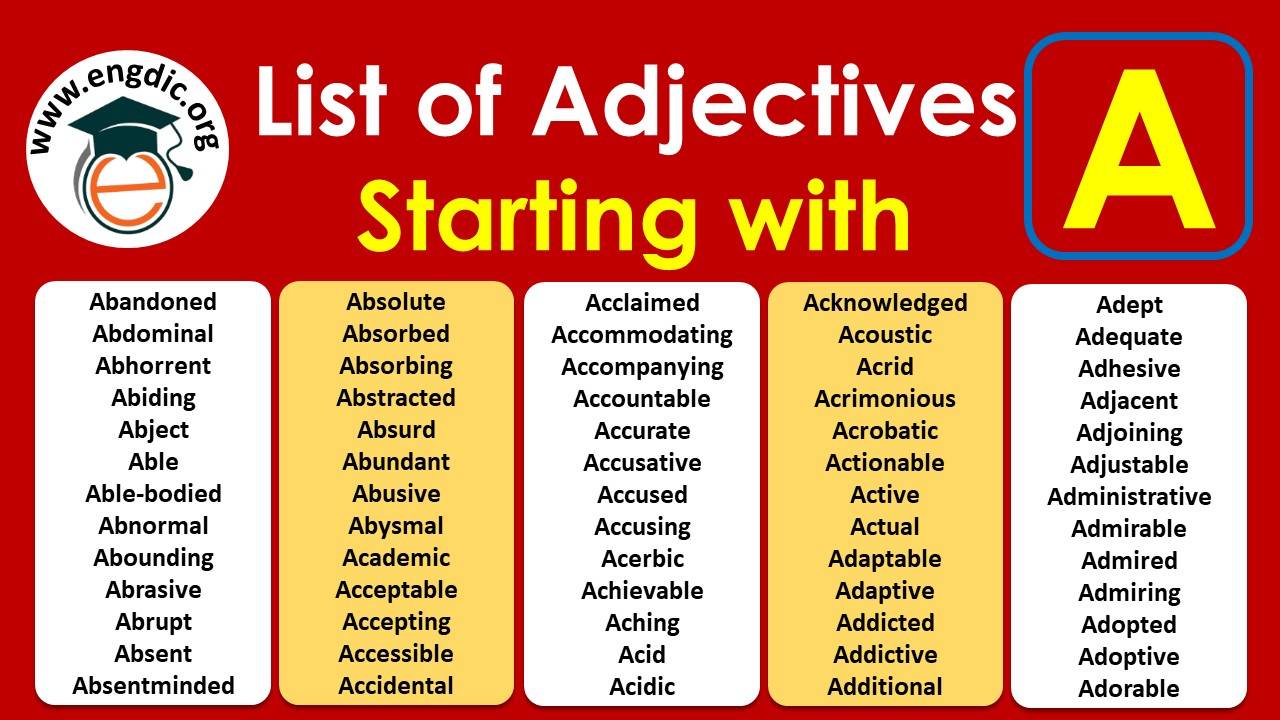 All Adjectives that Start with A (Sorted List)