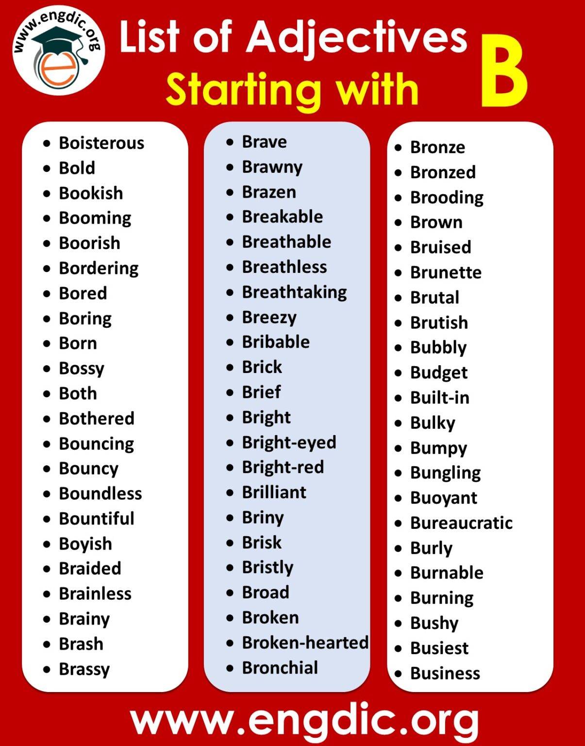 All Adjectives That Start With B (Sorted List) - EngDic