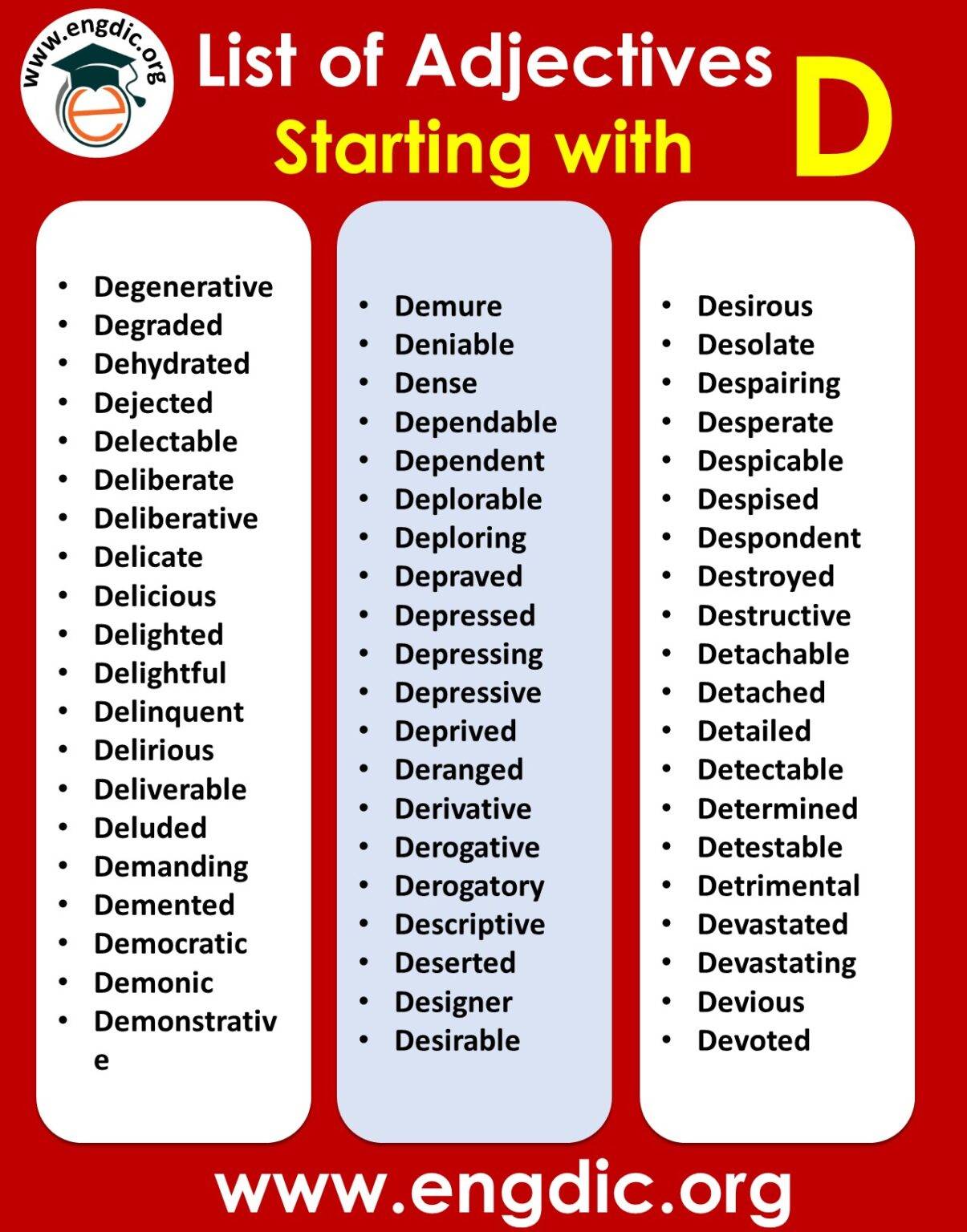 Negative Adjectives That Start With D To Describe A Person