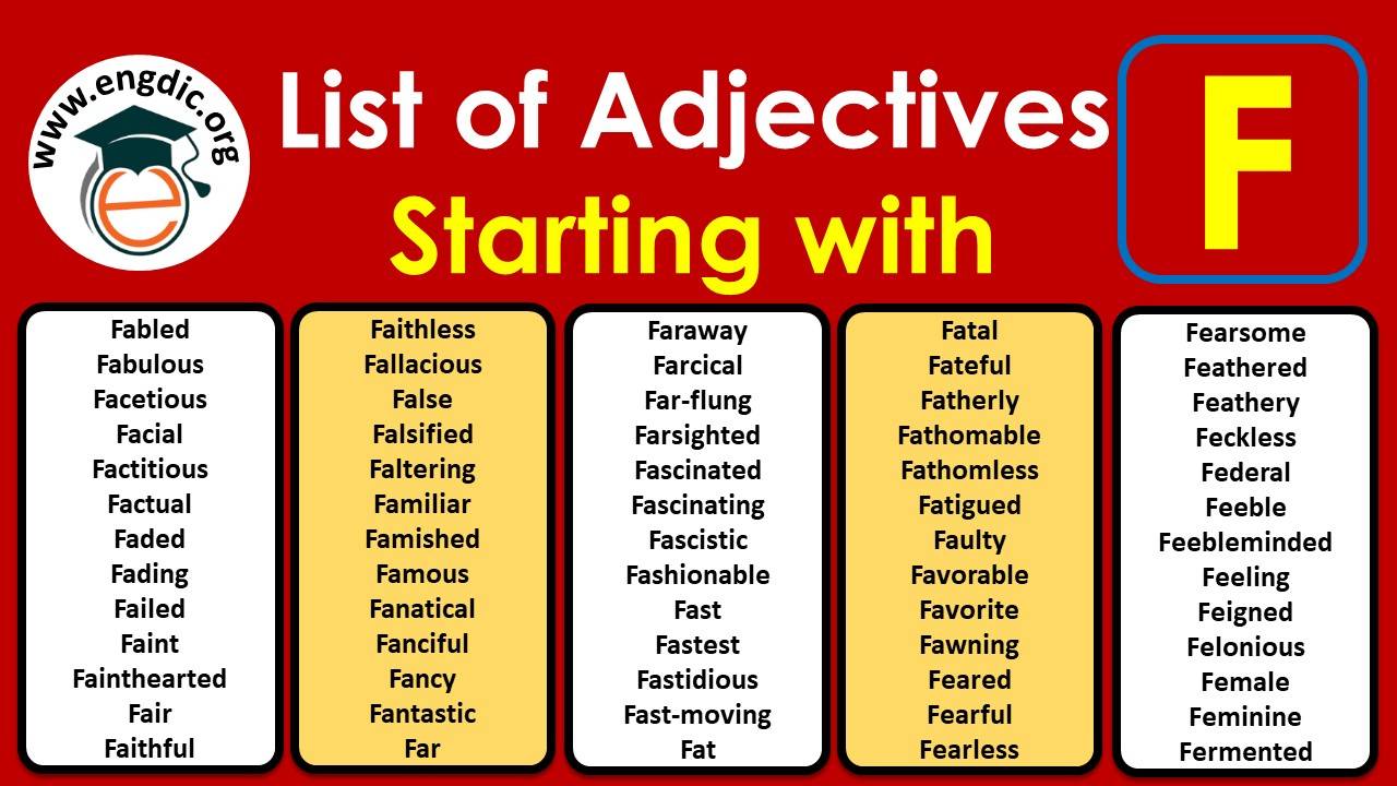 All Adjectives that Start with F (Sorted List)