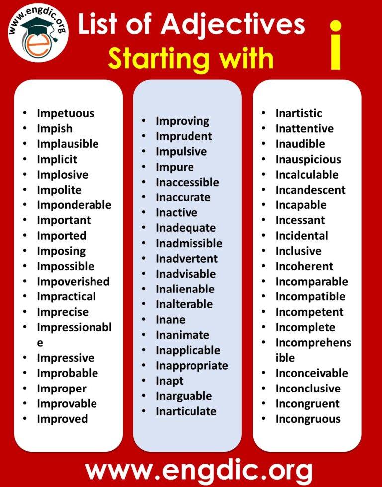 Adjectives starting with i. Adjectives starts with r. Adjectives starting with t. Adjectives starting with i. Adjectives starting with l.