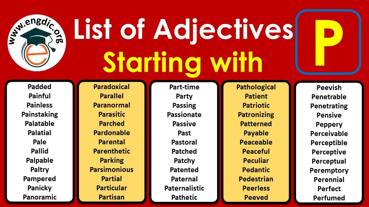 All Adjectives that Start with P (Sorted List)