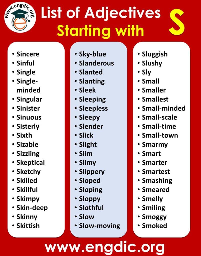 List of adjectives starting with s |Adjectives that start with S Pdf