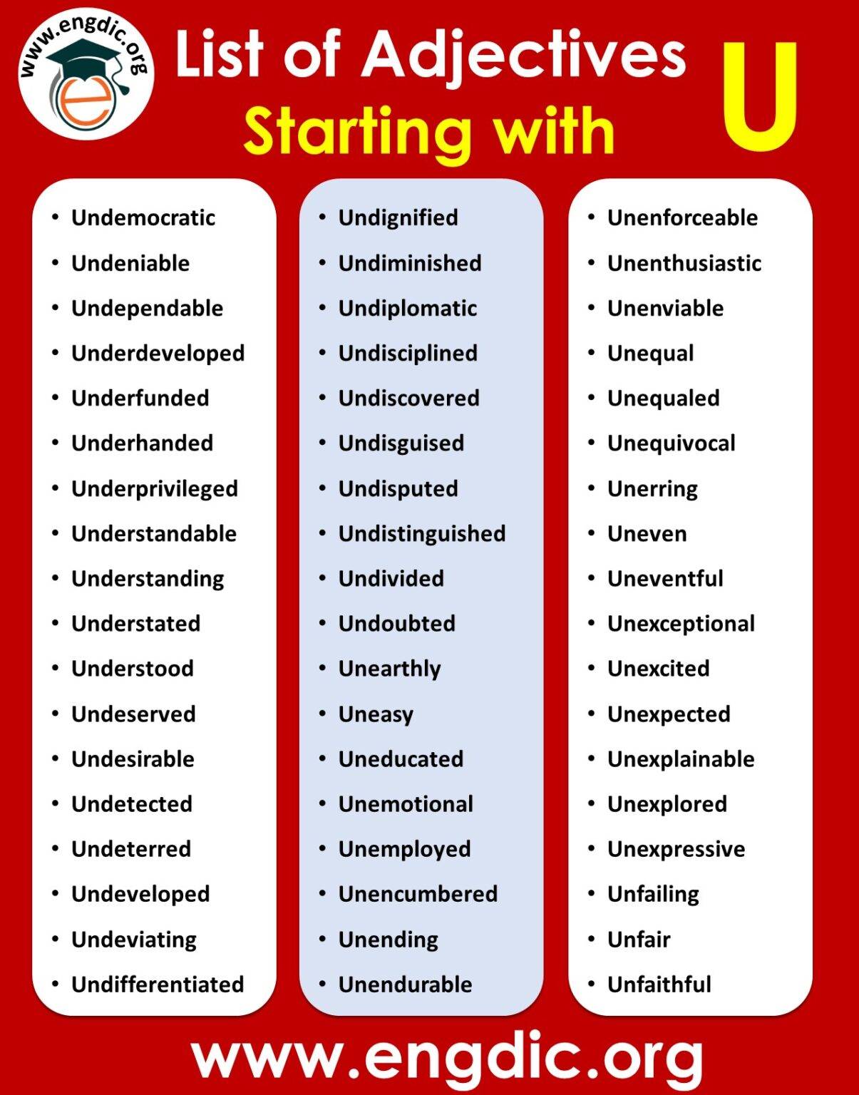 Adjectives starting with u | List of adjectives that start with u - Engdic