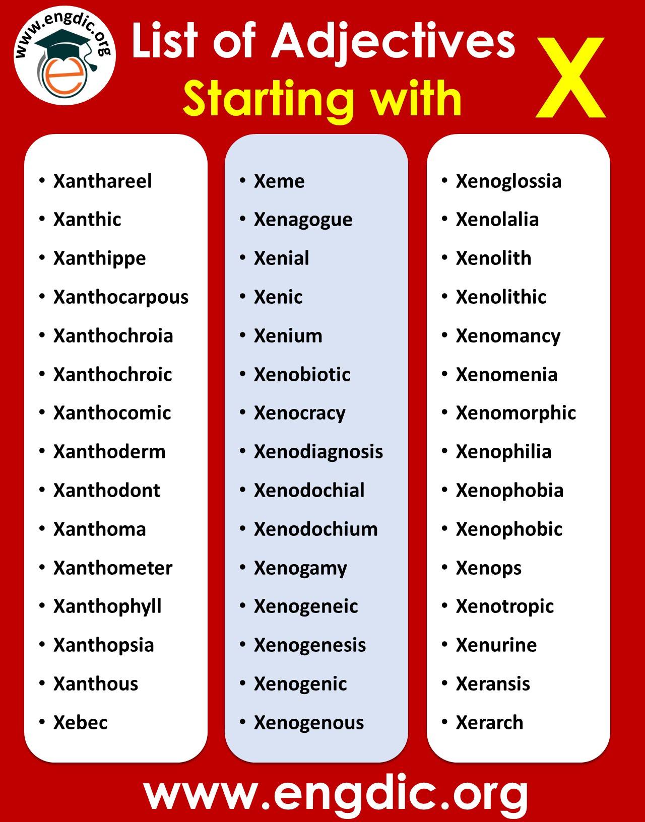 adjectives that start with x to describe a person