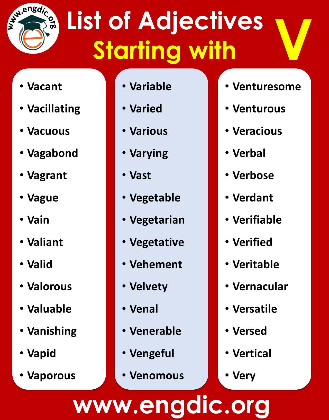 adjectives with v