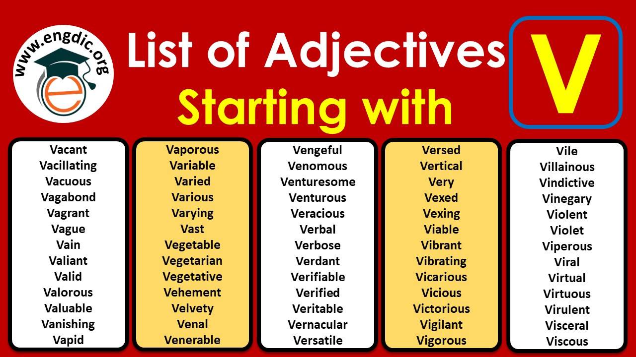 All Adjectives that Start with V (Sorted List) - EngDic