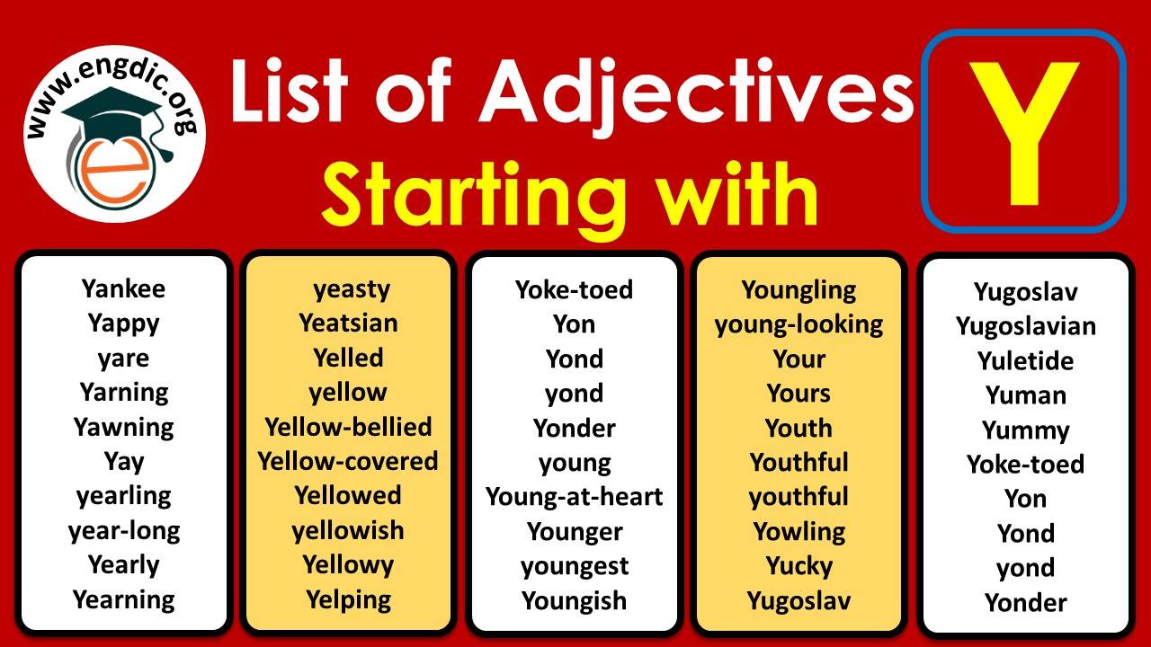 Adjectives with Y | List of Adjectives Starting with Y