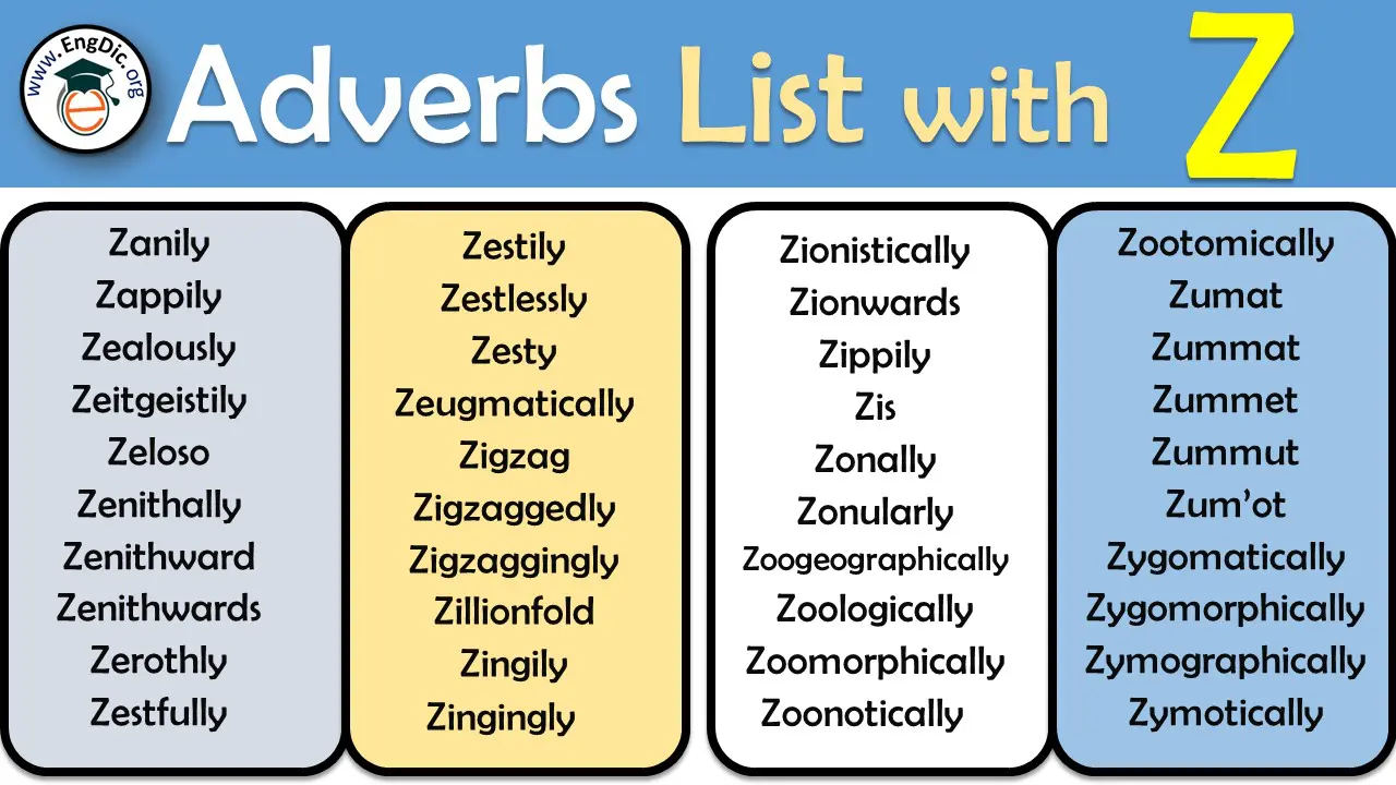 All Adverbs that Start With Z