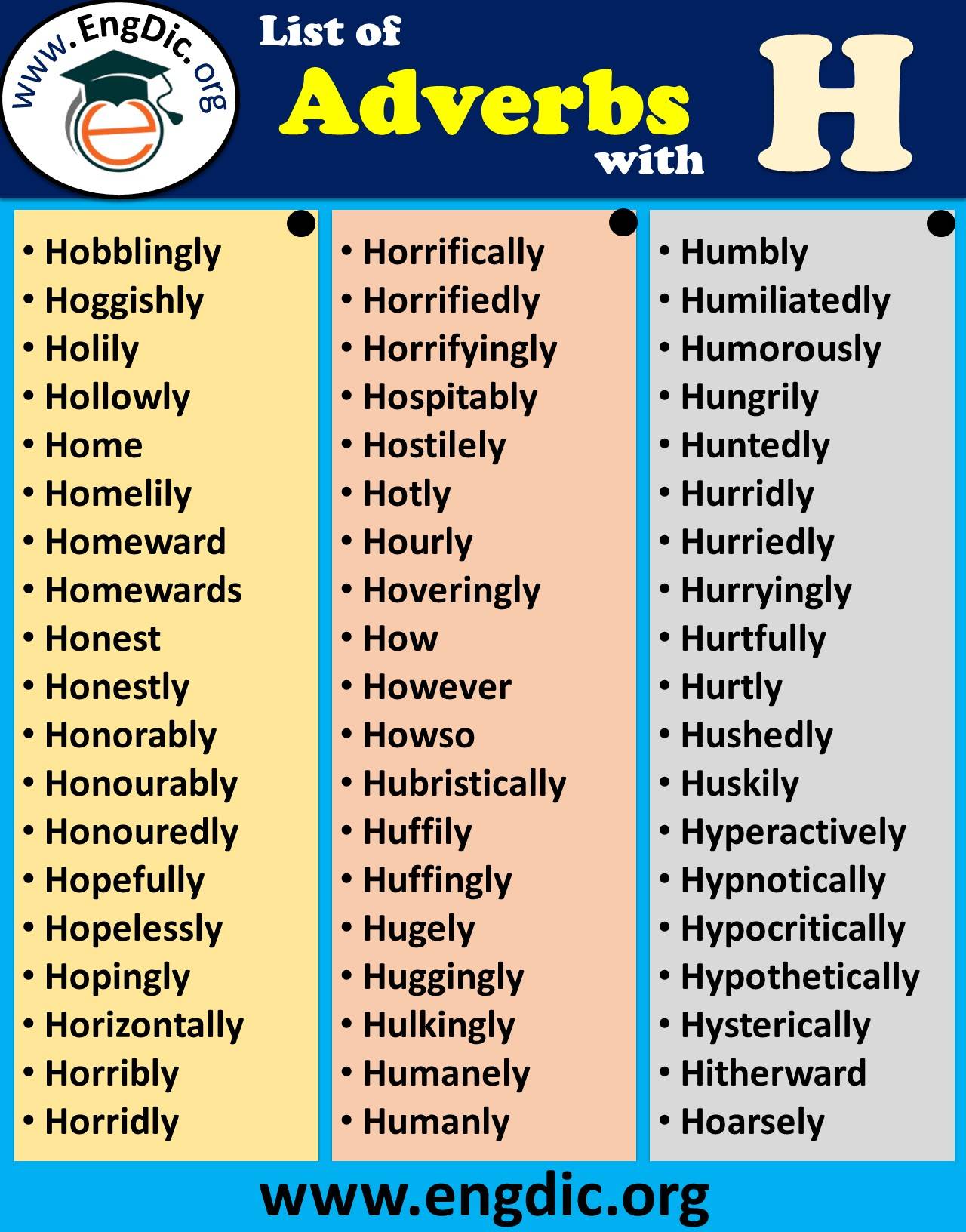 adverbs that start with letter h