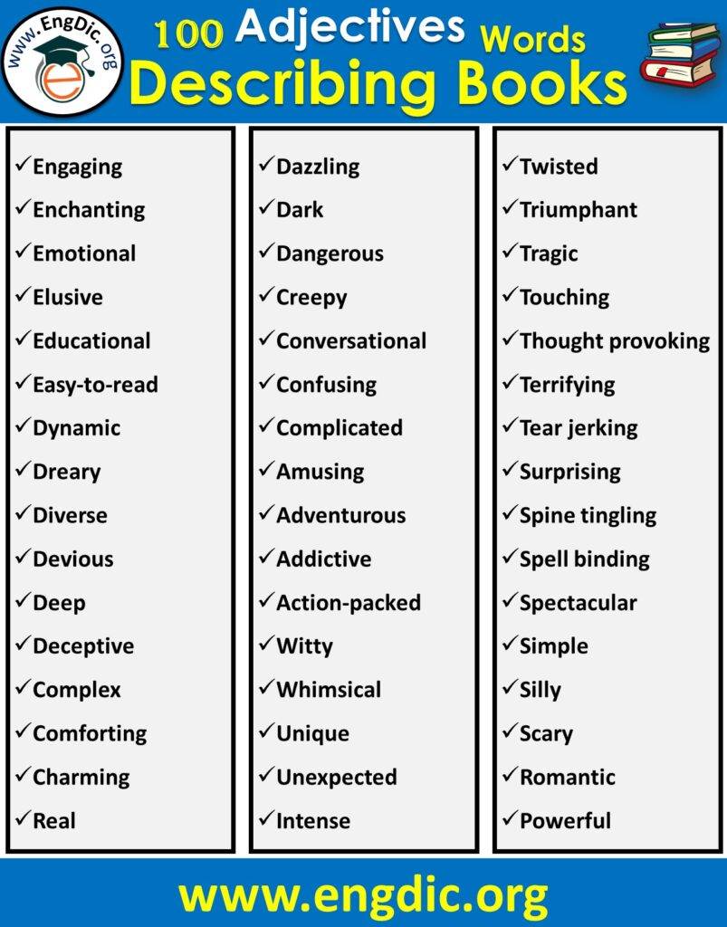 List of adjectives to describe a book |Books describing words PDF - Engdic