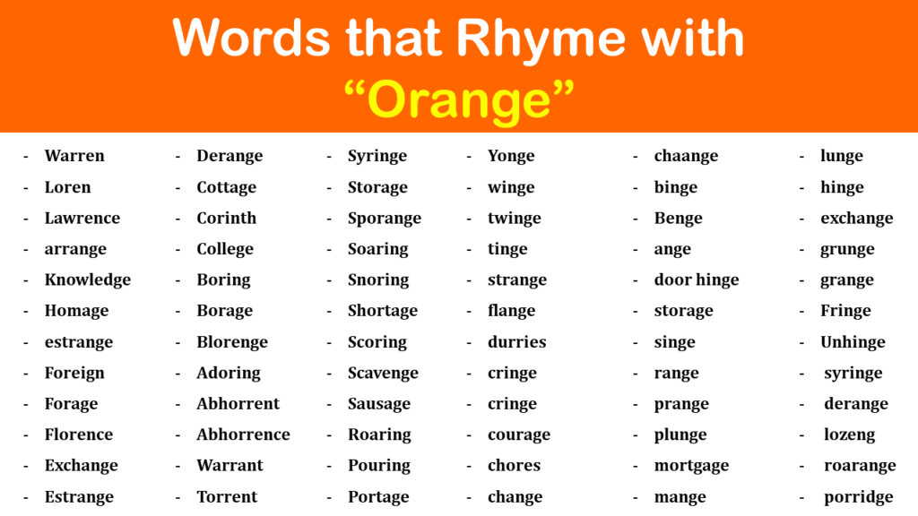 List Of Words That Rhyme With Orange