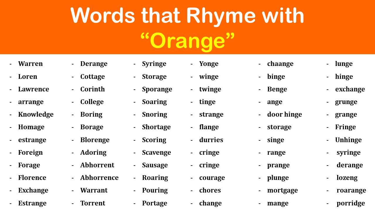 Orange Rhyming Words – Words that Rhyme with Orange