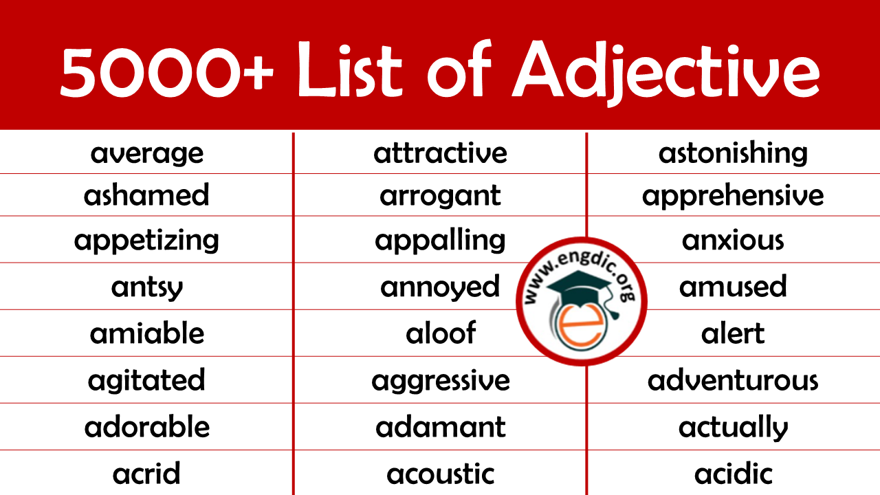 A LIST OF ADJECTIVES – 5000+ ADJECTIVES LIST Pdf