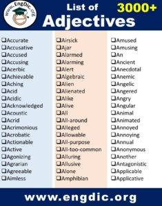 List of Adjectives (Daily Use Complete List with PDF) - EngDic