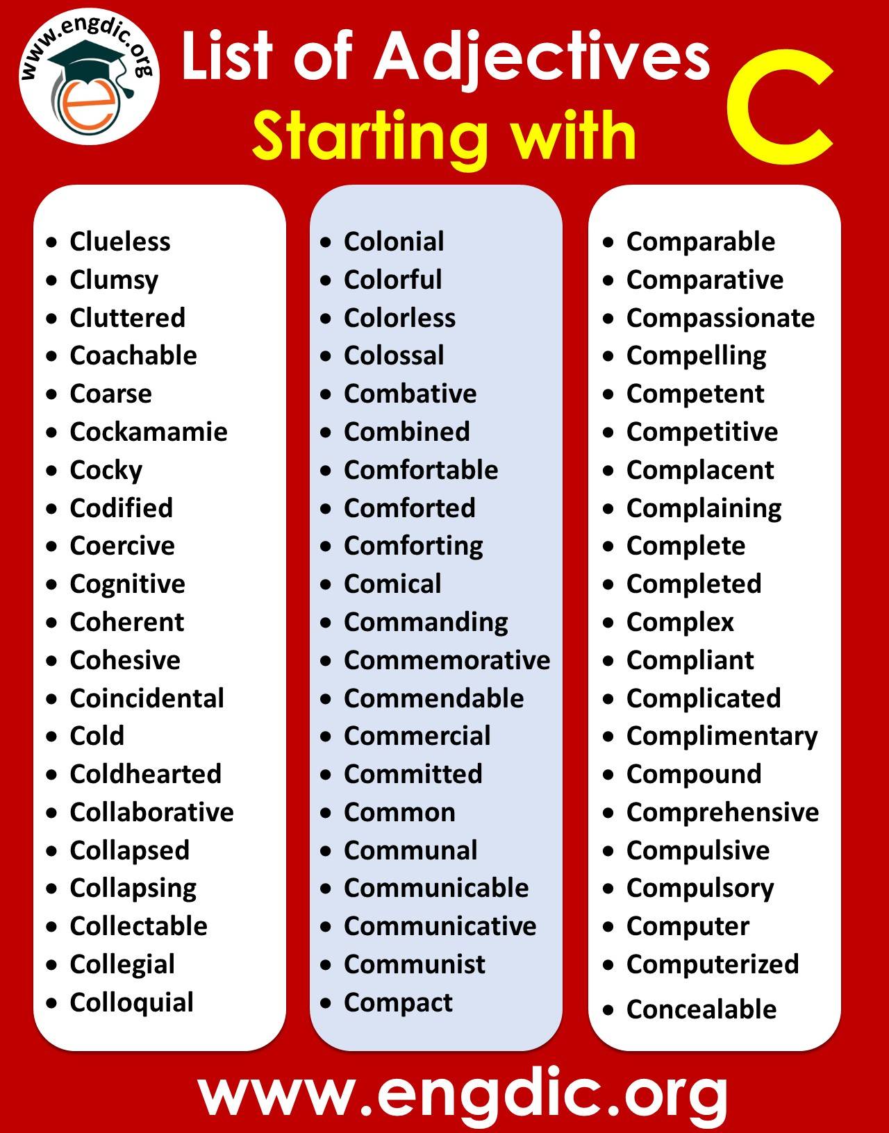 list of adjectives starting with c