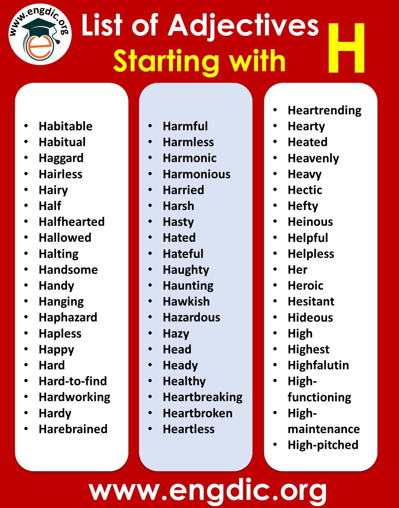 List of 200 Adjectives Starting with H | Adjectives with H PDF – EngDic