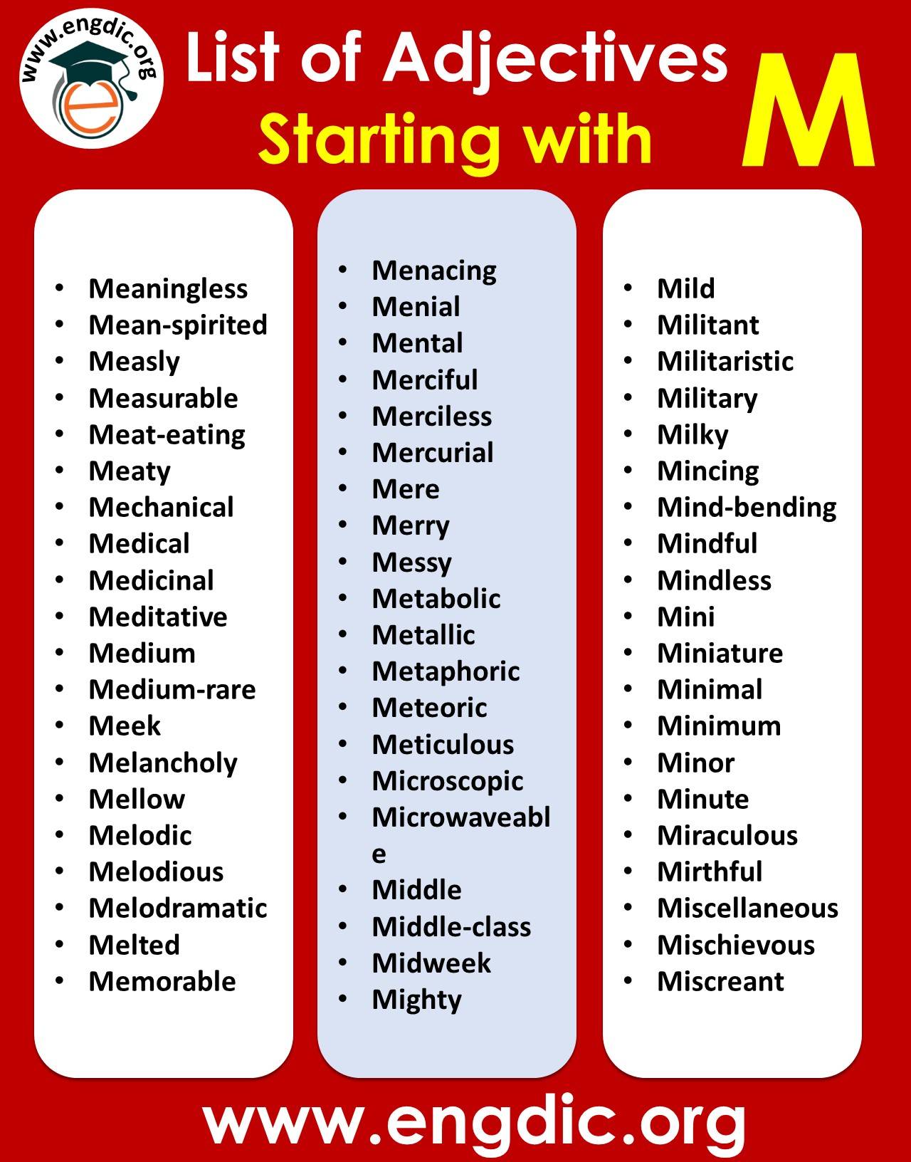 list of adjectives starting with m