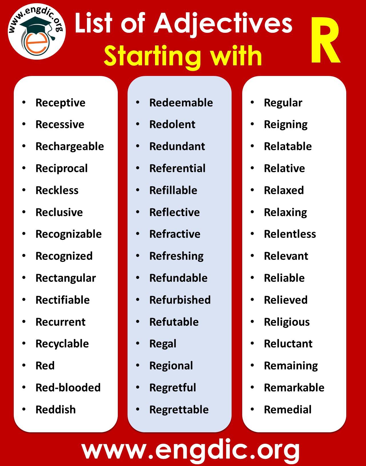 Adjectives Beginning With The Letter R