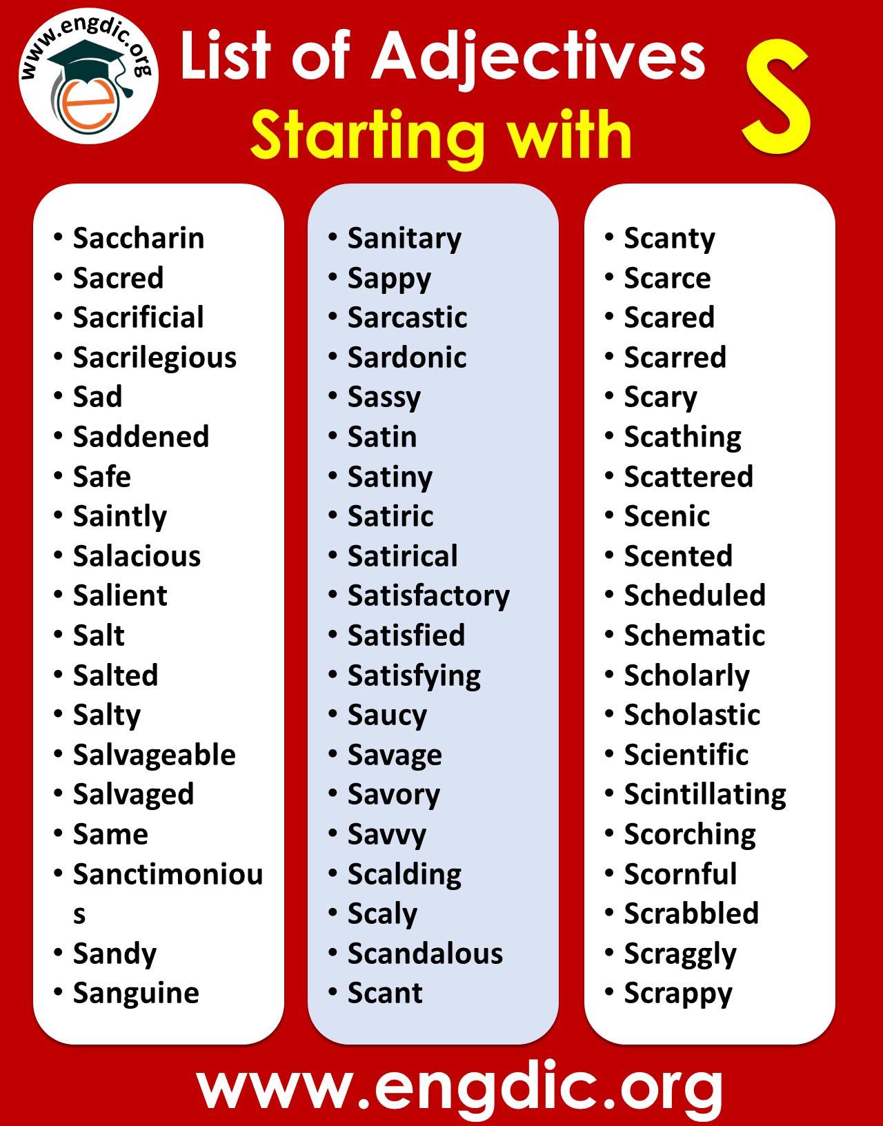 list of adjectives starting with s