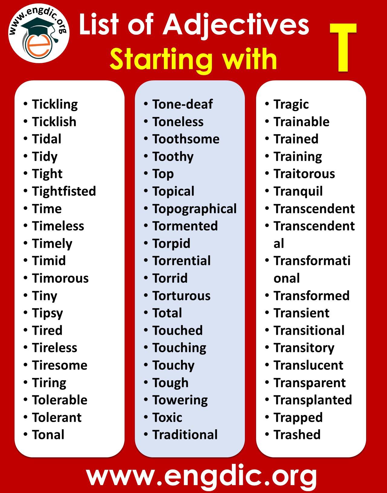 list of adjectives starting with t pdf