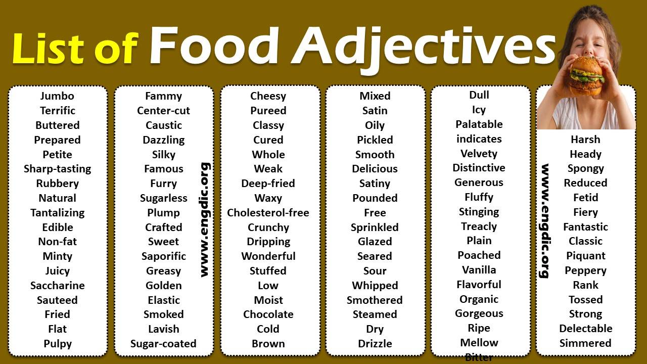 list of food adjectives
