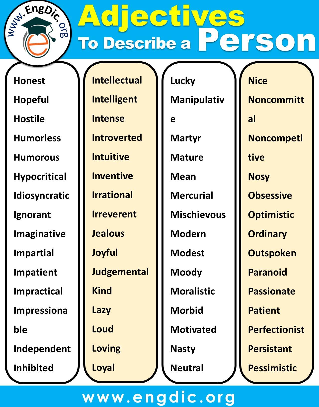 adjectives list to describe a person