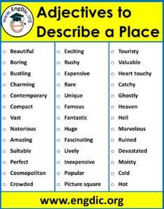 List of adjectives to describe Places | Download PDF - EngDic