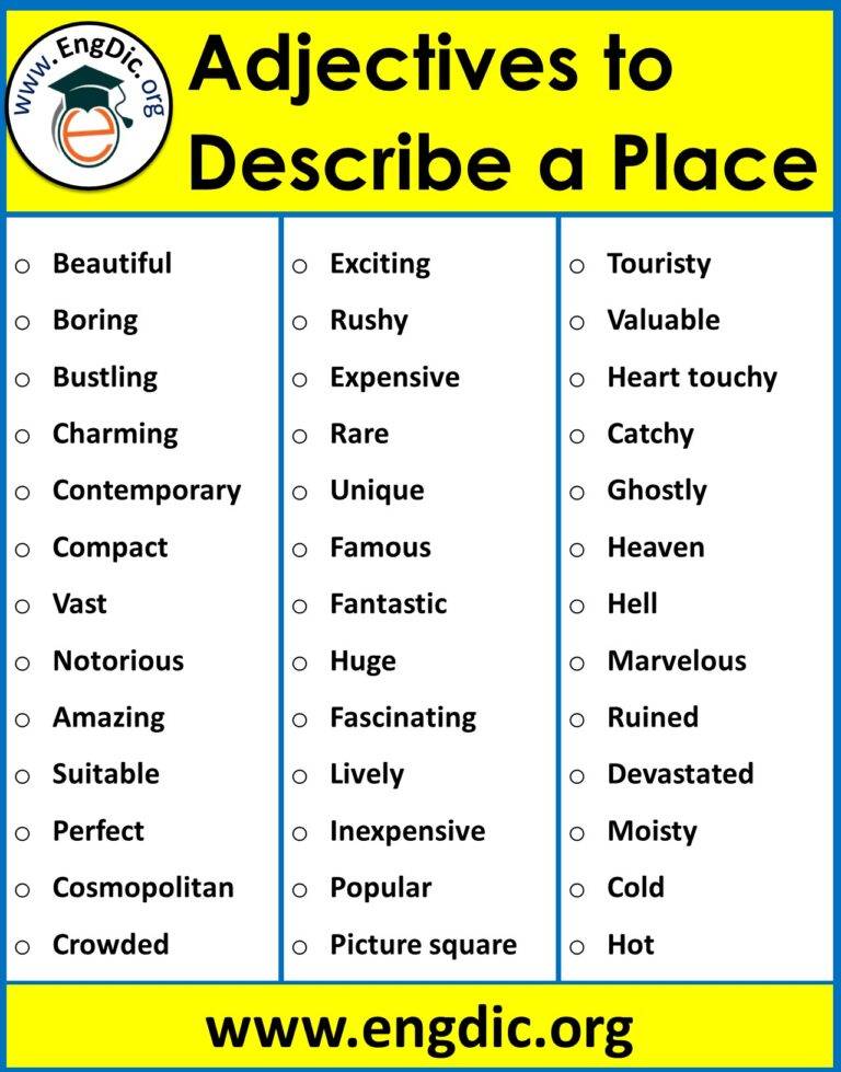 List of adjectives to describe a place |Download PDF - Engdic
