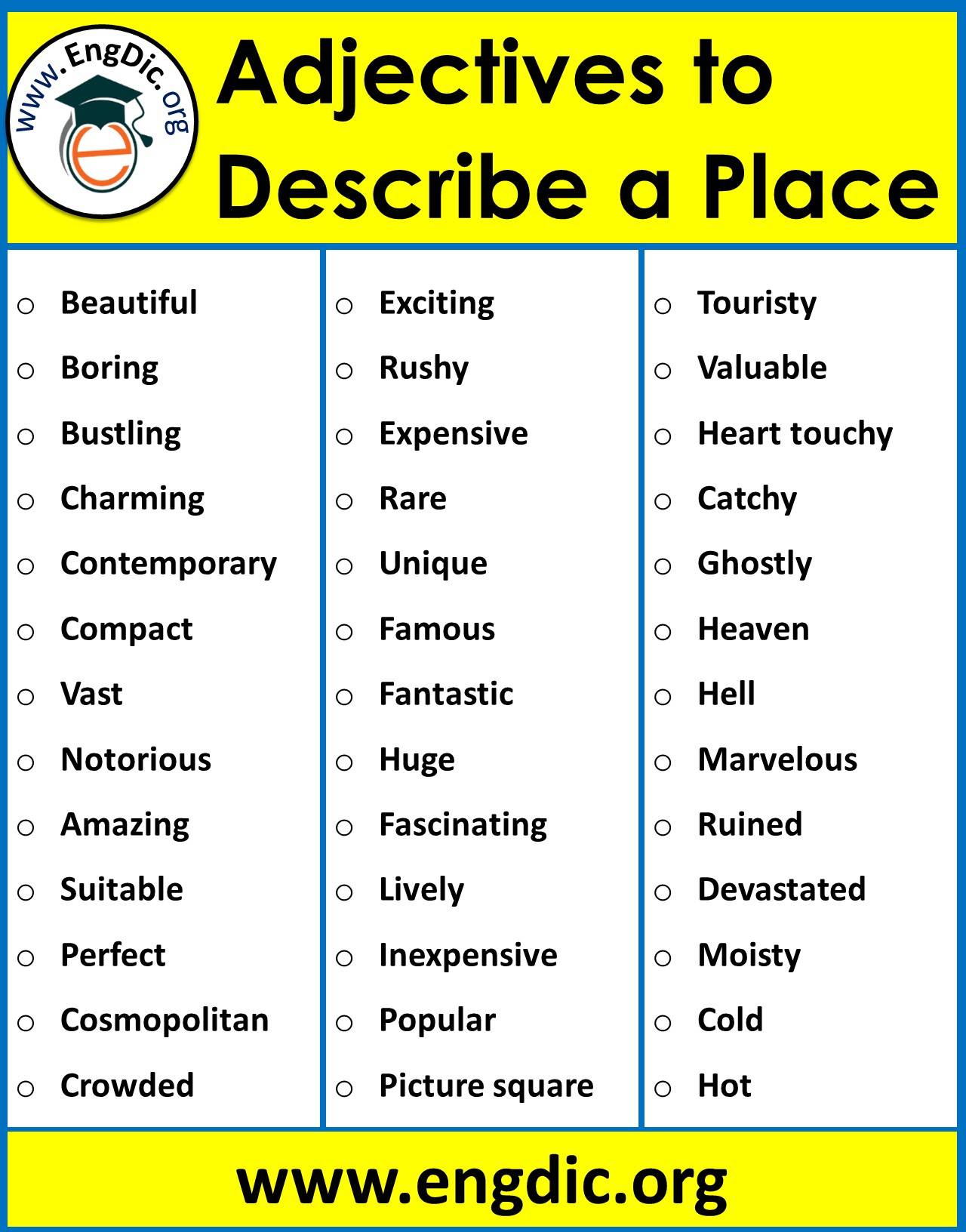 list of positive adjectives to describe places