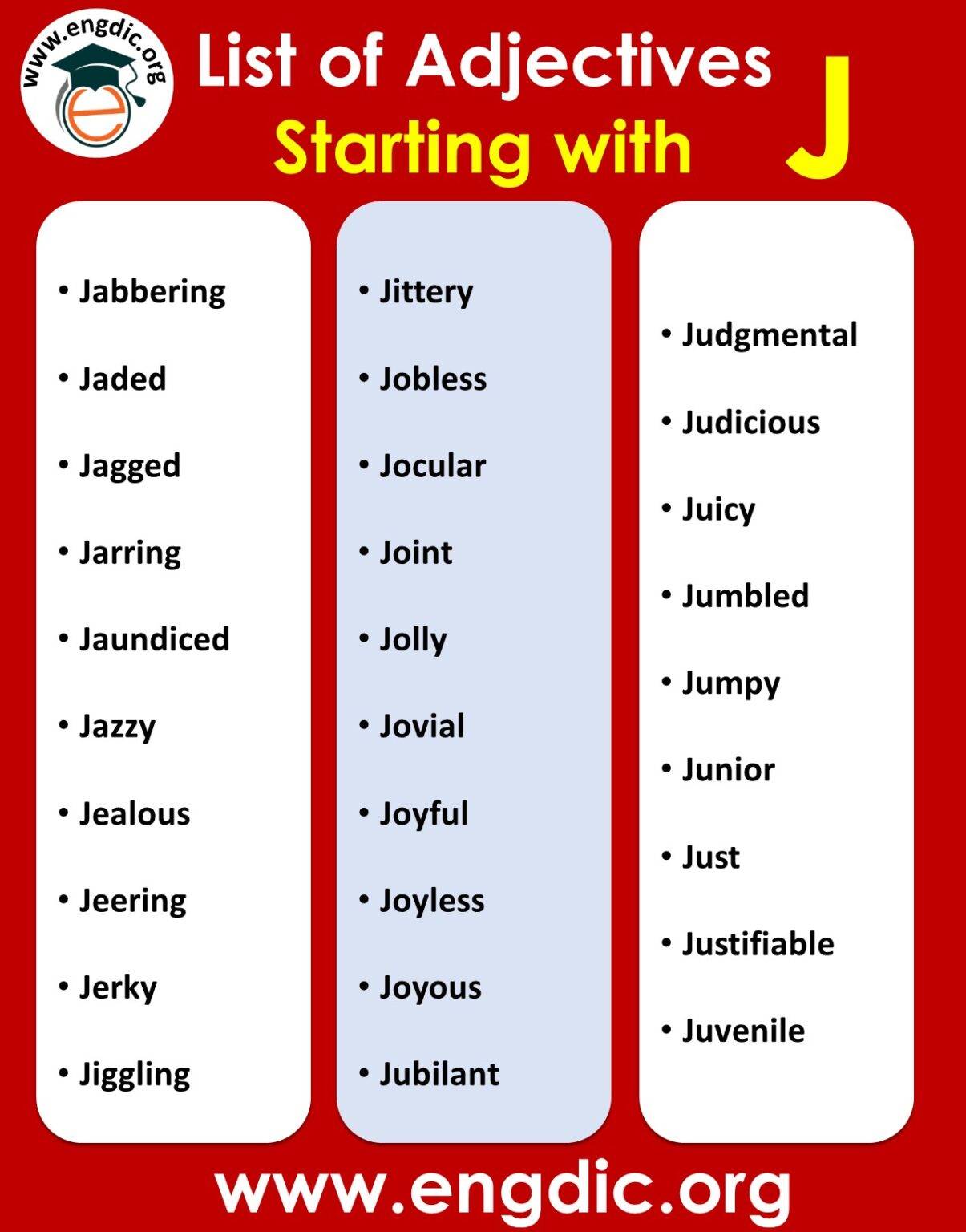 negative adjectives that start with j