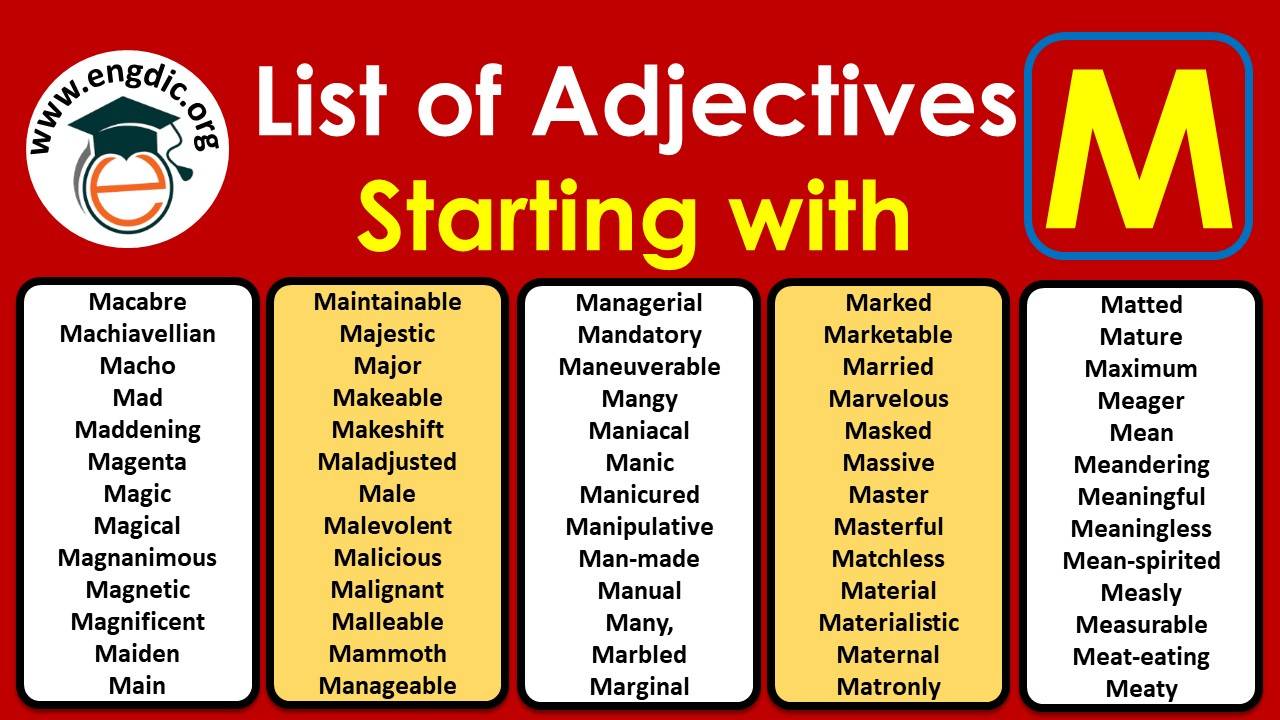 All Adjectives That Start With M Sorted List EngDic