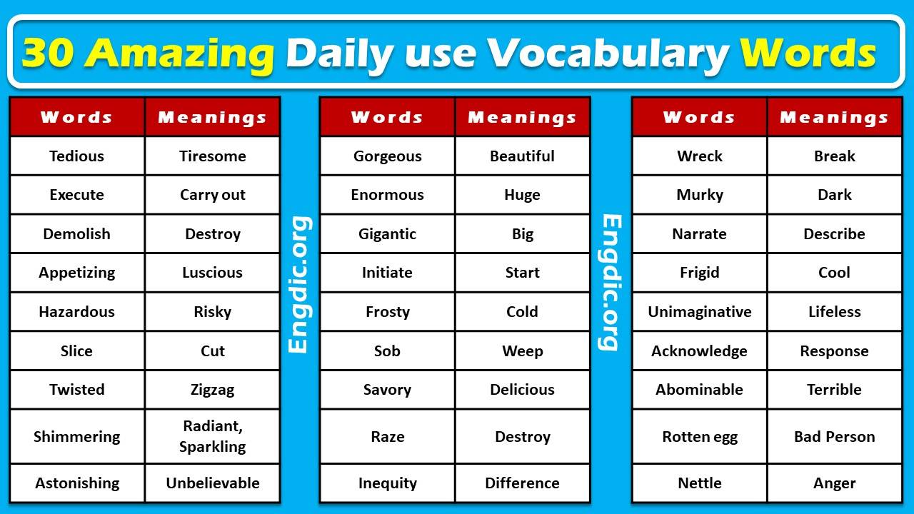 Daily Use Vocabulary Words With Meaning PDF EngDic