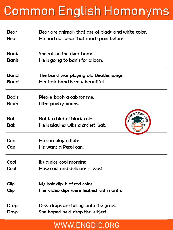 homonyms examples with sentences pdf