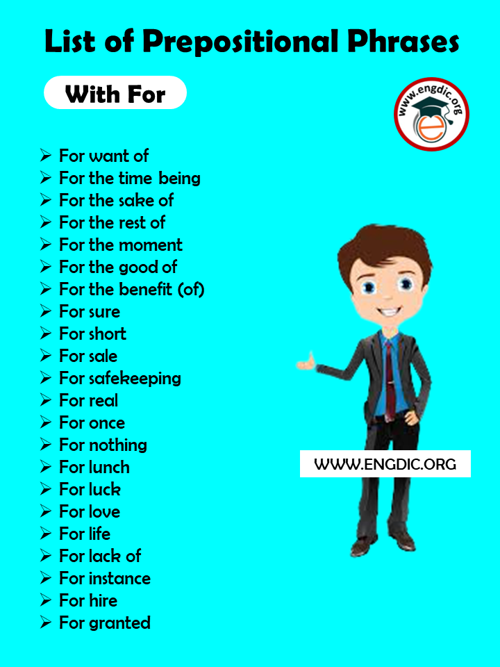 List of Prepositional Phrases with for
