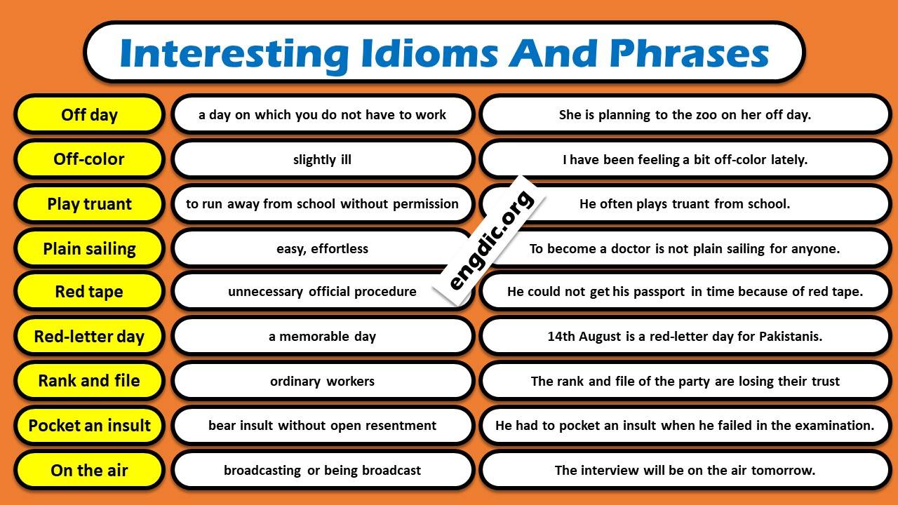 Interesting Idioms And Phrases In English With Meaning Engdic