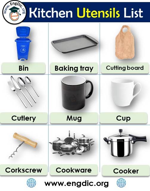 Kitchen Utensils list with pdf