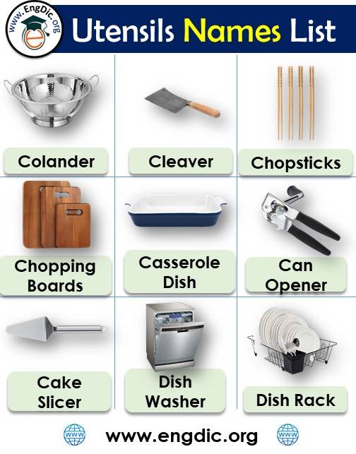 Utensils names list