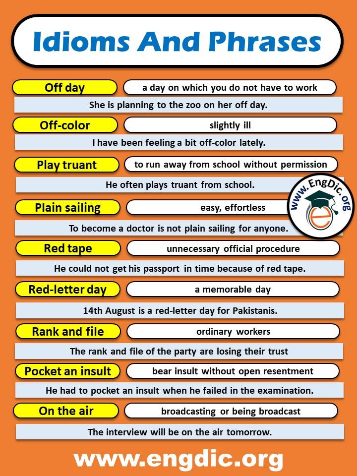 idioms and phrases in english with meanings