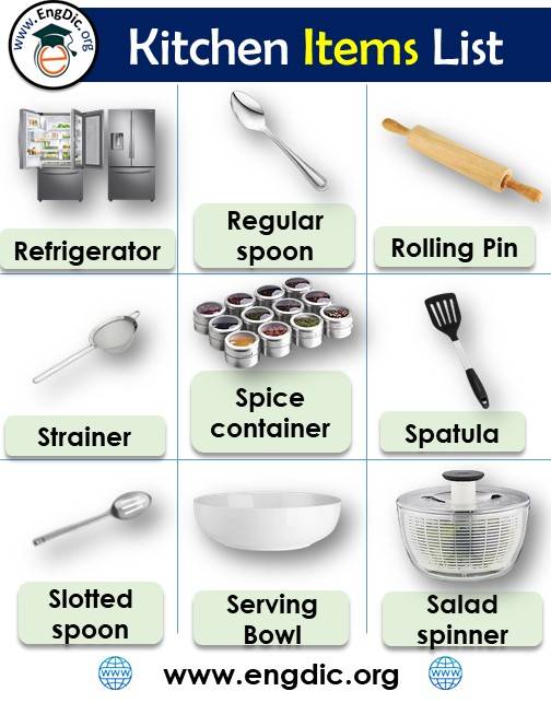 kitchen items list