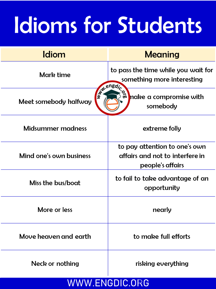 idioms for students with meaning
