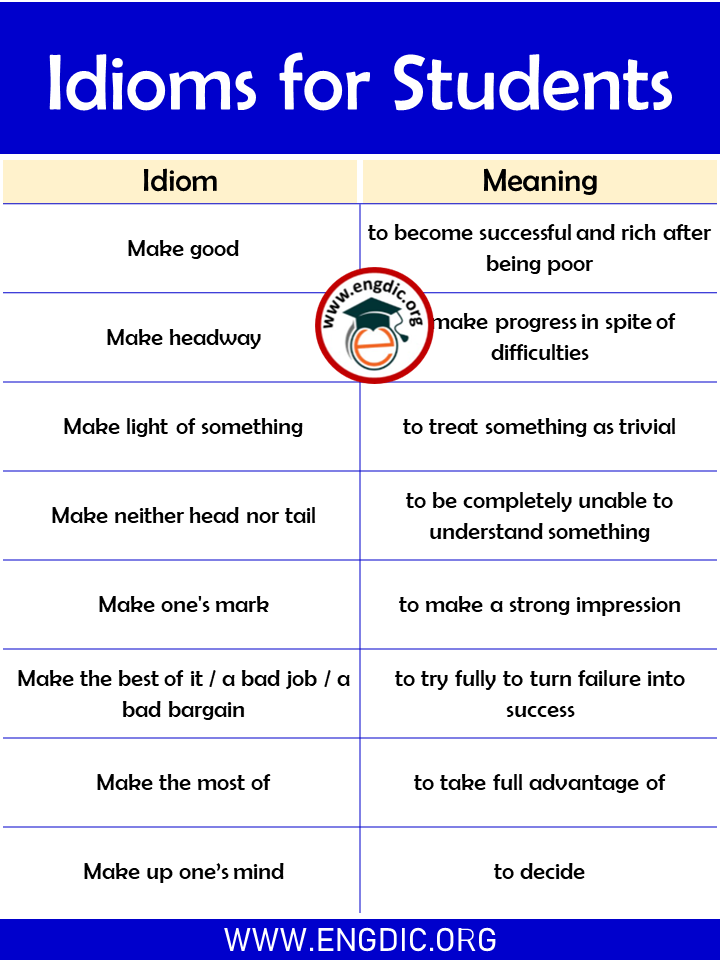list of idioms for students