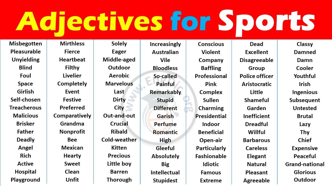 List of Adjectives for Sports | 800+ Sports Vocabulary words in English