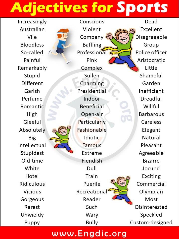 List of adjectives for Sports: 800+ Sports Vocabulary words 